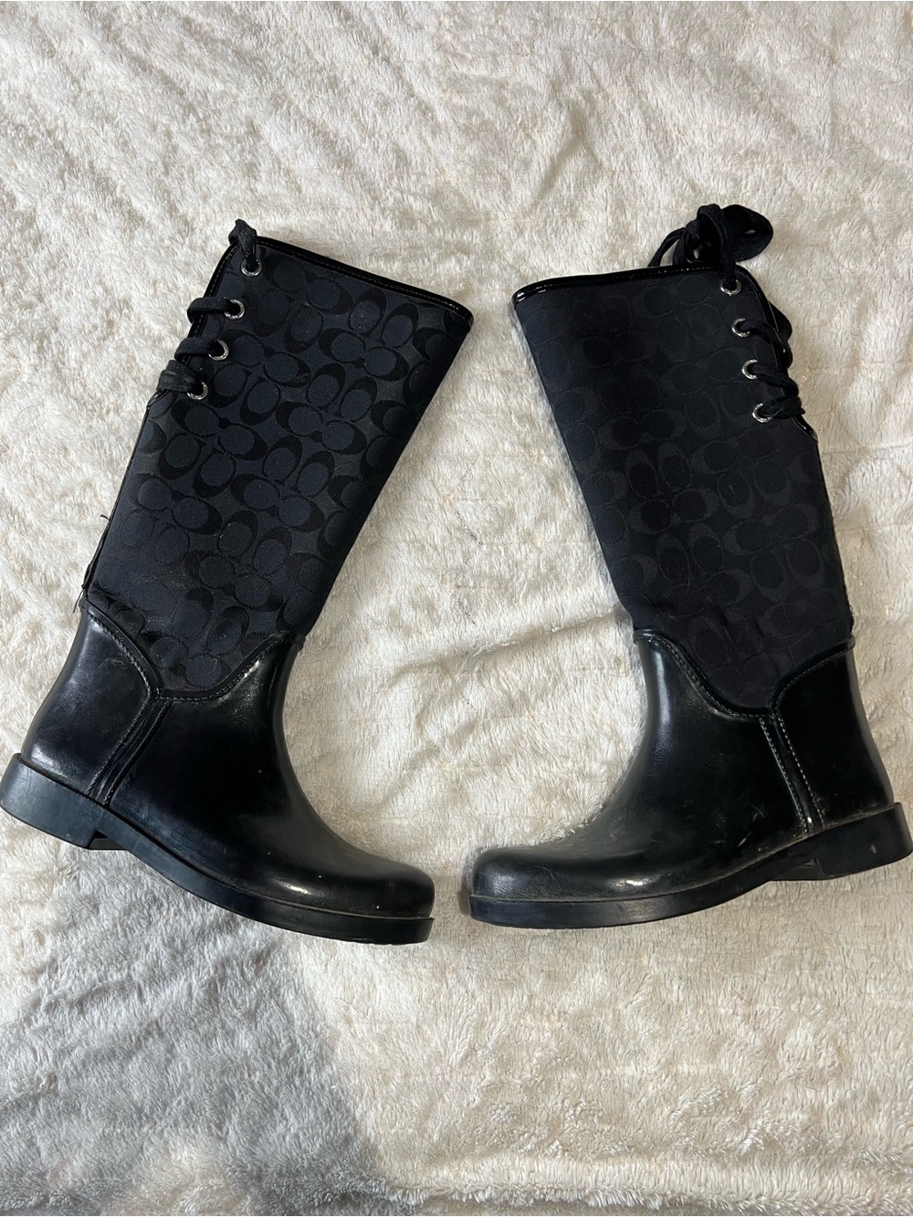 Coach Black Signature Lace-Up Rain Boots